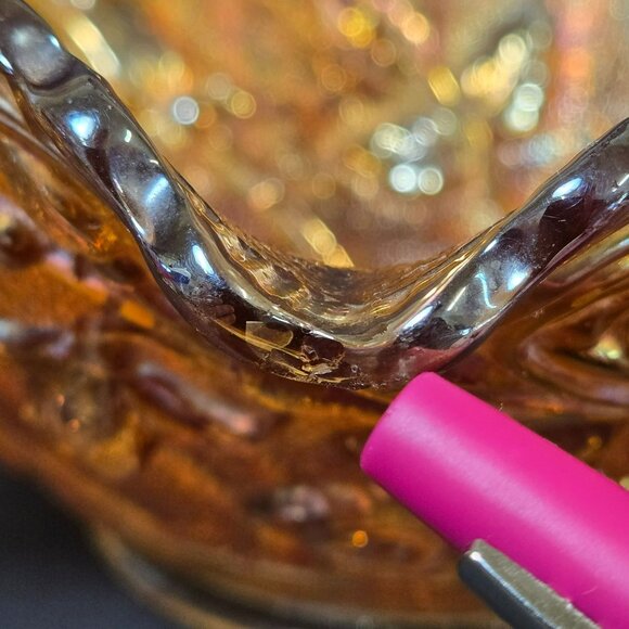 Vtg Imperial Glass American Beauty Open Rose Marigold Riffle Carnival Glass Bowl - Picture 5 of 14